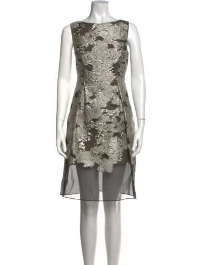 Pre-owned Lela Rose Floral Print Mini Dress In Metallic/neutrals