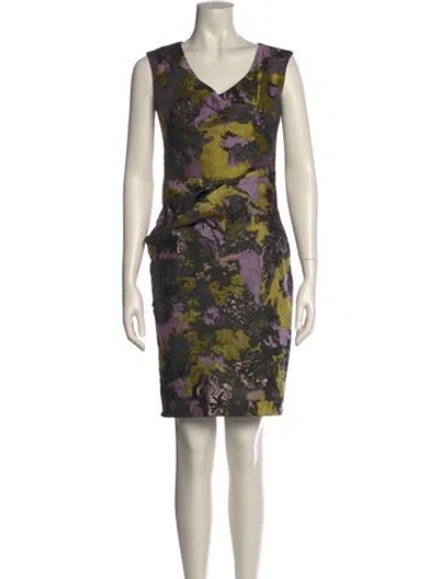 Pre-owned Lela Rose Floral Print Mini Dress In Neutral