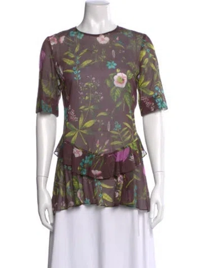 Pre-owned Lela Rose Floral Print Mini Dress In Purple