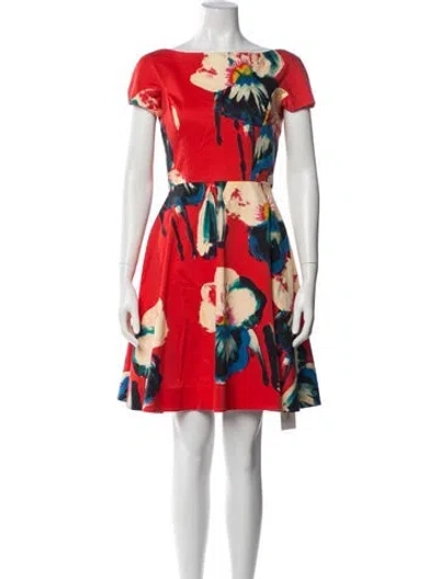Pre-owned Lela Rose Floral Print Mini Dress In Red
