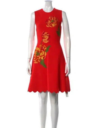 Pre-owned Lela Rose Floral Print Mini Dress In Red