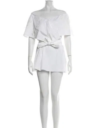 Pre-owned Lela Rose Floral Print Mini Dress In White