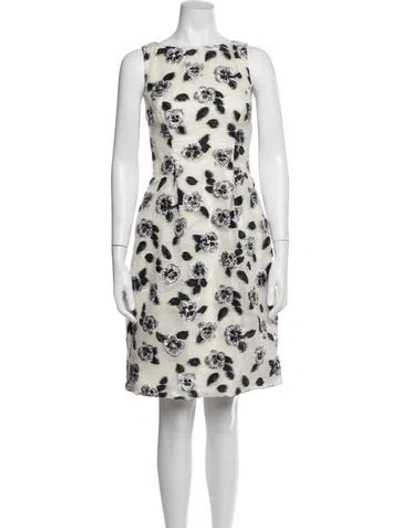 Pre-owned Lela Rose Floral Print Mini Dress In White