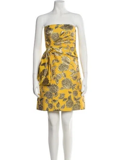 Pre-owned Lela Rose Floral Print Mini Dress In Yellow
