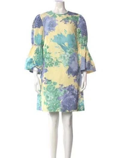 Pre-owned Lela Rose Floral Print Mini Dress In Yellow