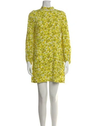 Pre-owned Lela Rose Floral Print Mini Dress In Yellow