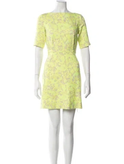 Pre-owned Lela Rose Floral Print Mini Dress In Yellow