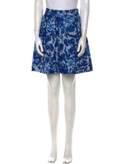 Pre-owned Lela Rose Floral Print Mini Skirt In Blue