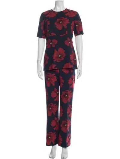 Pre-owned Lela Rose Floral Print Pant Set In Blue
