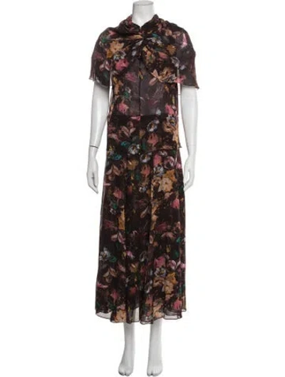 Pre-owned Lela Rose Floral Print Ruffle Embellishment Skirt Set In Brown