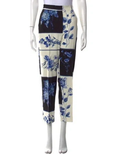 Pre-owned Lela Rose Floral Print Straight Leg Pants