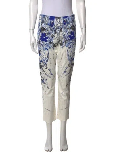Pre-owned Lela Rose Floral Print Straight Leg Pants In Black/blue/white