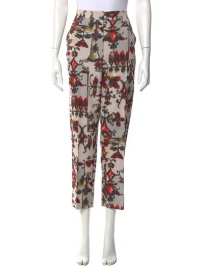 Pre-owned Lela Rose Floral Print Straight Leg Pants In Neutral