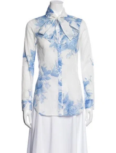 Pre-owned Lela Rose Floral Print Tie Neck Blouse In Multi