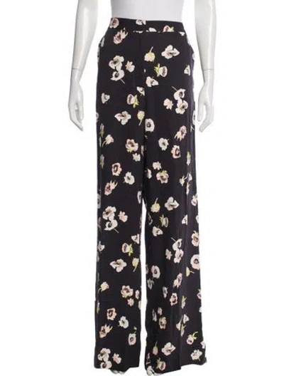 Pre-owned Lela Rose Floral Print Wide Leg Pants In Black