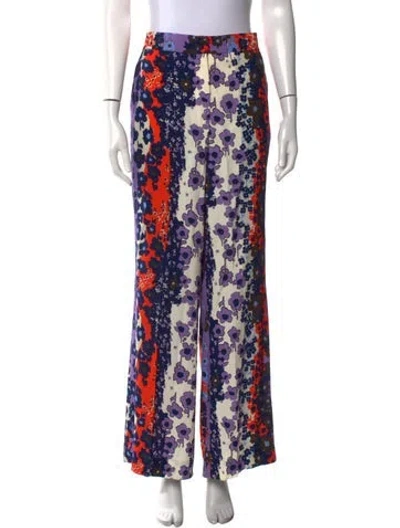 Pre-owned Lela Rose Floral Print Wide Leg Pants In Blue