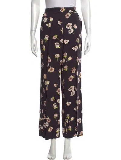 Pre-owned Lela Rose Floral Print Wide Leg Pants In Blue