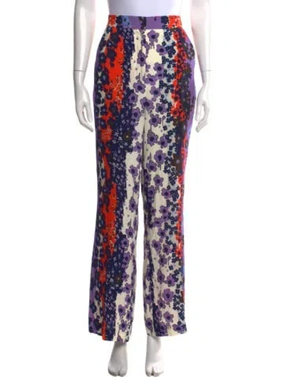 Pre-owned Lela Rose Floral Print Wide Leg Pants In Blue