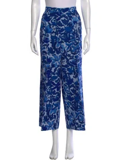 Pre-owned Lela Rose Floral Print Wide Leg Pants In Blue