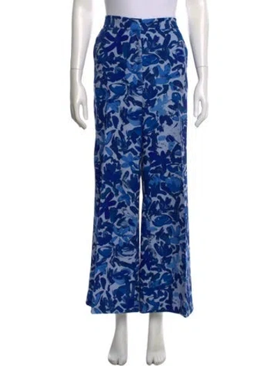 Pre-owned Lela Rose Floral Print Wide Leg Pants In Blue