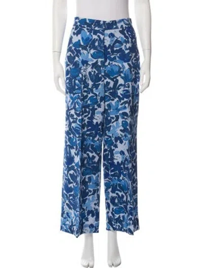 Pre-owned Lela Rose Floral Print Wide Leg Pants In Blue
