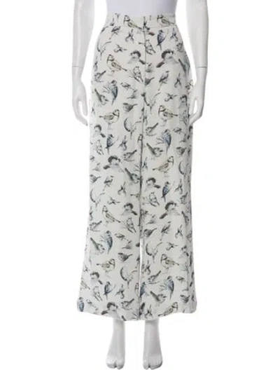 Pre-owned Lela Rose Floral Print Wide Leg Pants In Green