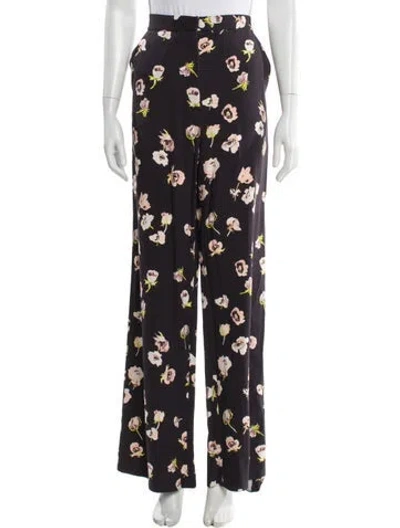 Pre-owned Lela Rose Floral Print Wide Leg Pants In Purple