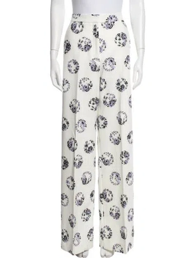 Pre-owned Lela Rose Floral Print Wide Leg Pants W/ Tags In White