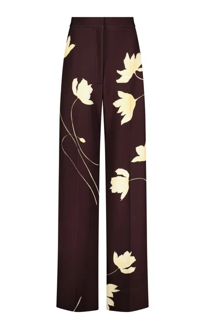 Lela Rose Floral Printed Crepe Molly Pant In Brown