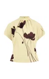 Lela Rose Floral Printed Crepe Top In Yellow