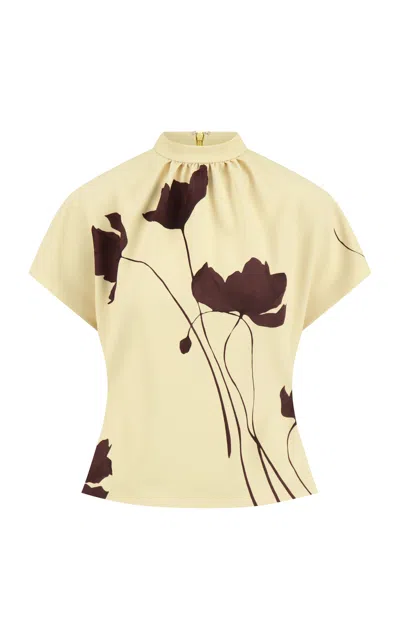 Lela Rose Floral Printed Crepe Top In Yellow