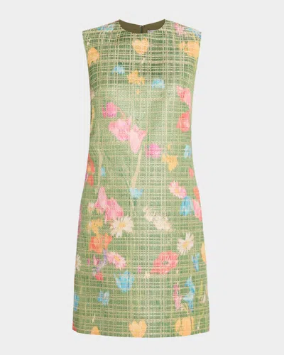 Lela Rose Floral Raffia Embroidered Tulle Sleeveless Mini Dress