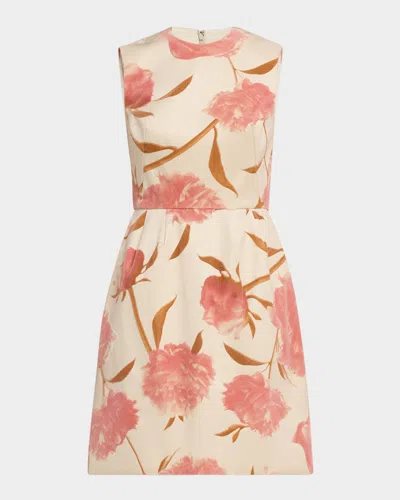 Lela Rose Floral Sleeveless Fit-&-flare Mini Dress In White