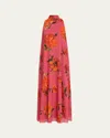 Lela Rose Floral Sleeveless Tie-neck Maxi Dress In Multi
