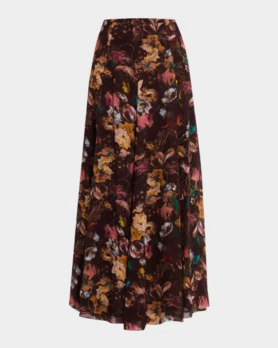 Lela Rose Floral Trumpet Midi Skirt In Brown