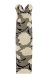 Lela Rose Floral Velvet Draped Bust Sheath In Multi