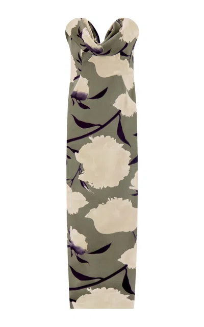 Lela Rose Floral Velvet Draped Bust Sheath In Multi