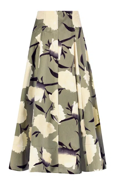 Lela Rose Floral Velvet Parker Skirt In Green