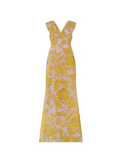 Lela Rose Floral-fil Coupé V-neck Maxi Dress In Green