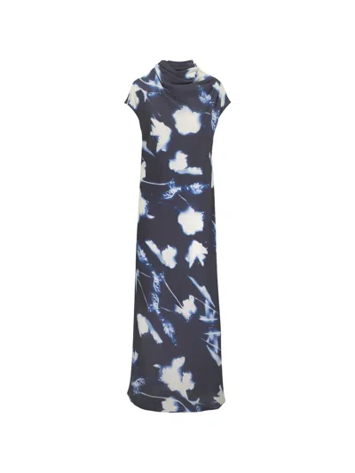 Lela Rose Floral-print Cowl-neck Maxi Dress In Blue