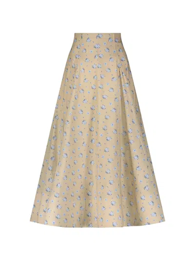 Lela Rose Floral-print Midi Skirt In Neutral