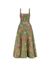Lela Rose Floral Raffia Square Neck Midi Dress In Green