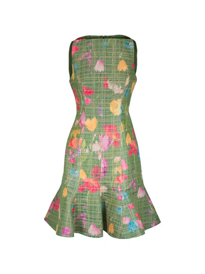 Lela Rose Floral-print Ruffled Mini Dress In Black