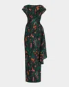 Lela Rose Florence Draped Floral Fil Coupe Gown