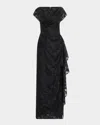 Lela Rose Florence Draped Short-sleeve Fli Coupe Gown