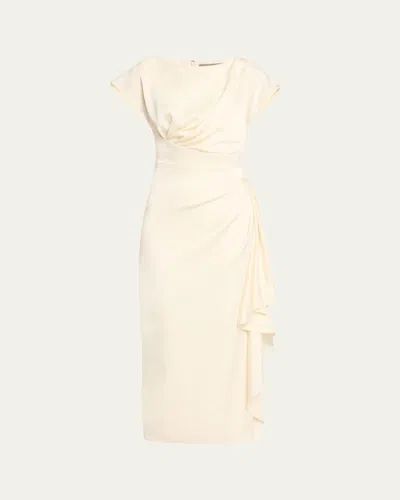 Lela Rose Florence Draped Short-sleeve Midi Dress In Winter White
