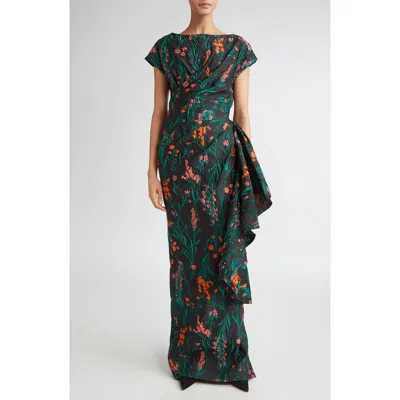 Lela Rose Florence Ruched Floral Jacquard Gown
