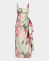 Lela Rose Florence Watercolor Jaquard Maxi Dress In Green