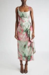 Lela Rose Florence Watercolor Jaquard Maxi Dress In Green