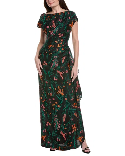 Lela Rose Florence Draped Floral Fil Coupe Gown In Multi